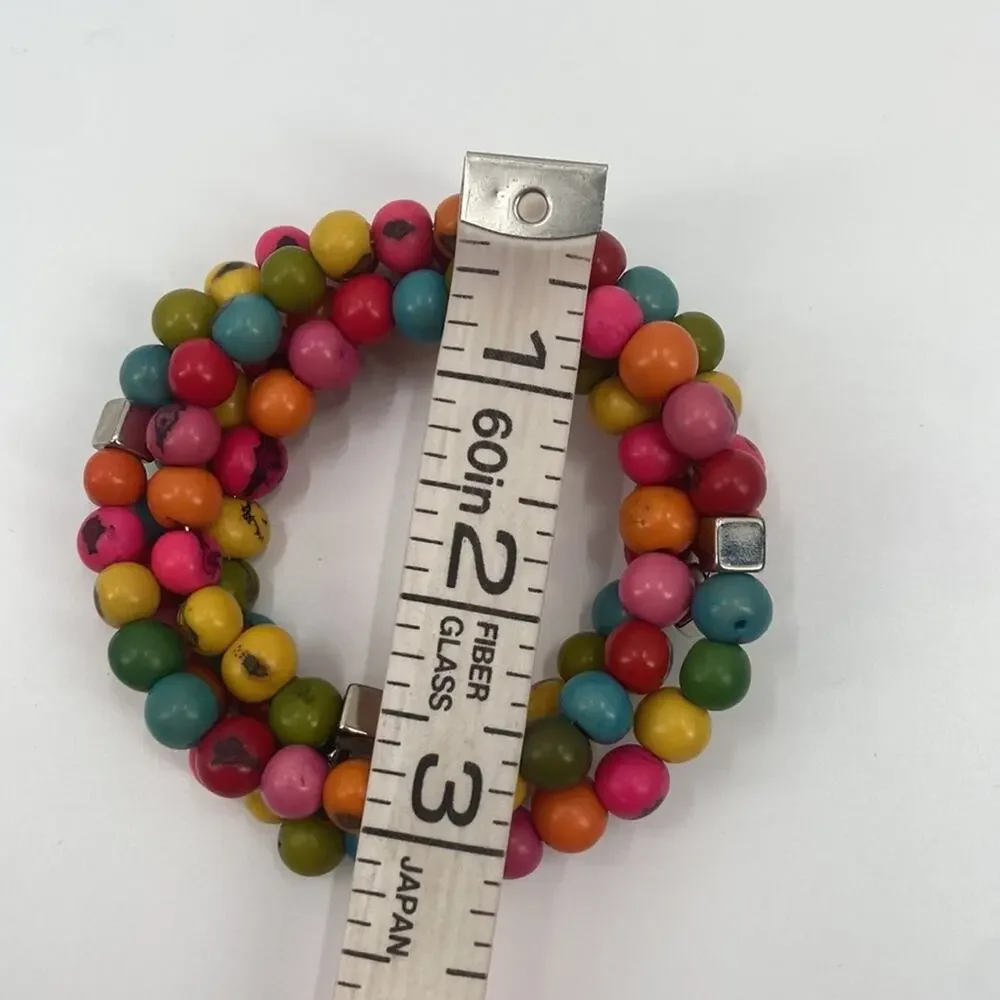 Rainbow memory wire dead beaded bracelet